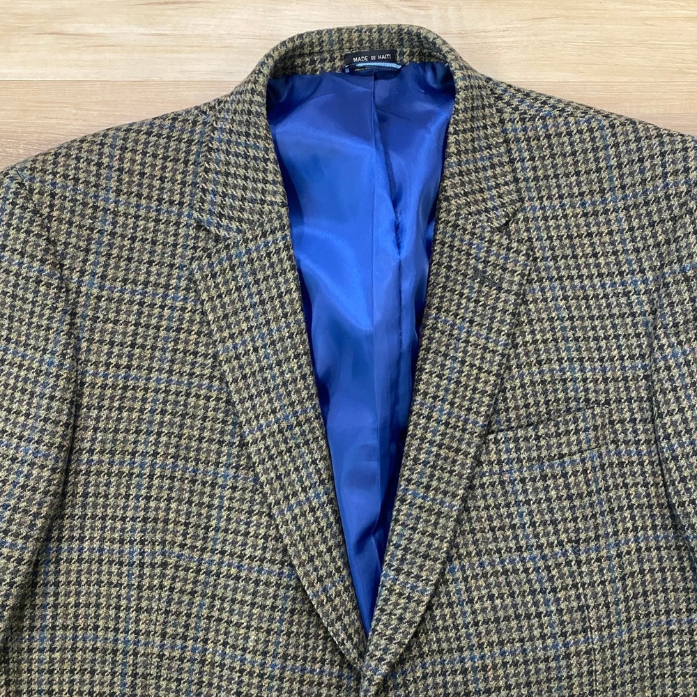 Tommy Hilfiger Sport Coat 44R Houndstooth Worsted Wool Regular Fit Brown Blue